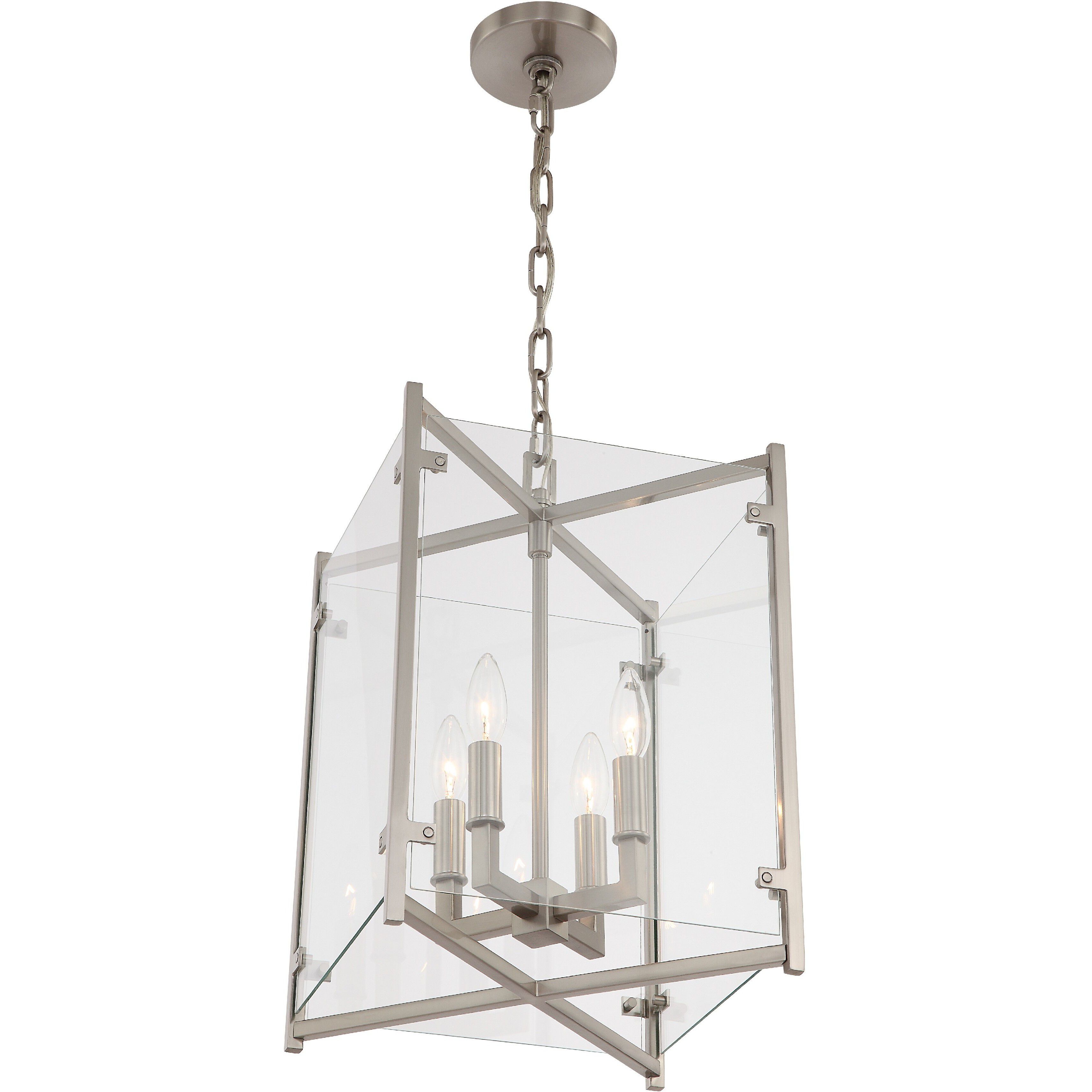 Danbury 4 Light 12 inch Brushed Nickel Lantern Pendant Ceiling Light