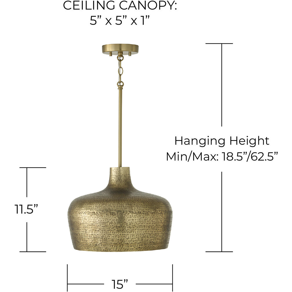 Myriah 1 Light 15 inch Tibetan Hammered Brass Pendant Ceiling Light