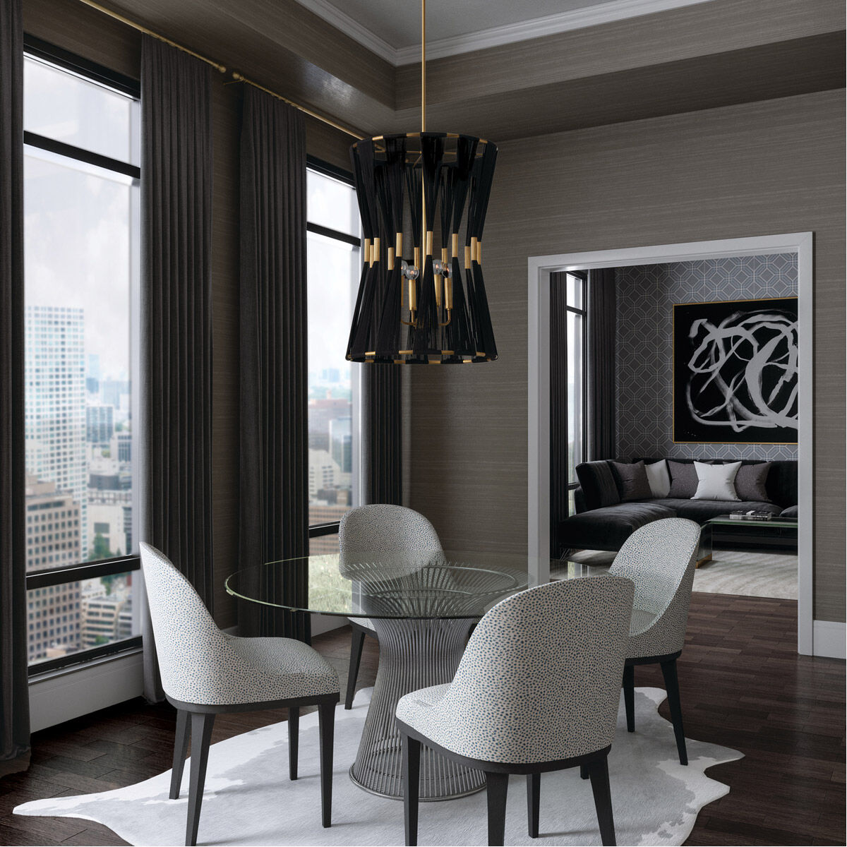 Bianca 4 Light 20 inch Black Rope and Patinaed Brass Foyer Light Ceiling Light