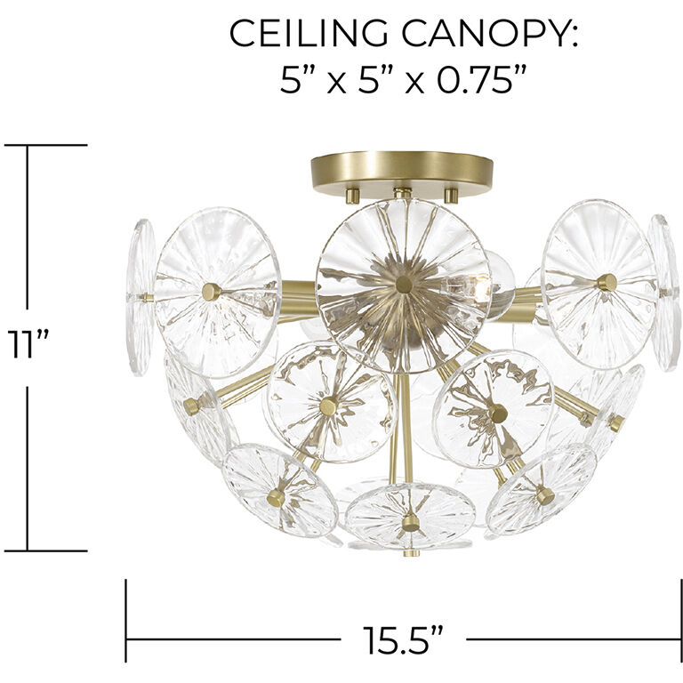 Emelie 4 Light 15.5 inch Matte Brass Semi-Flush Mount Ceiling Light