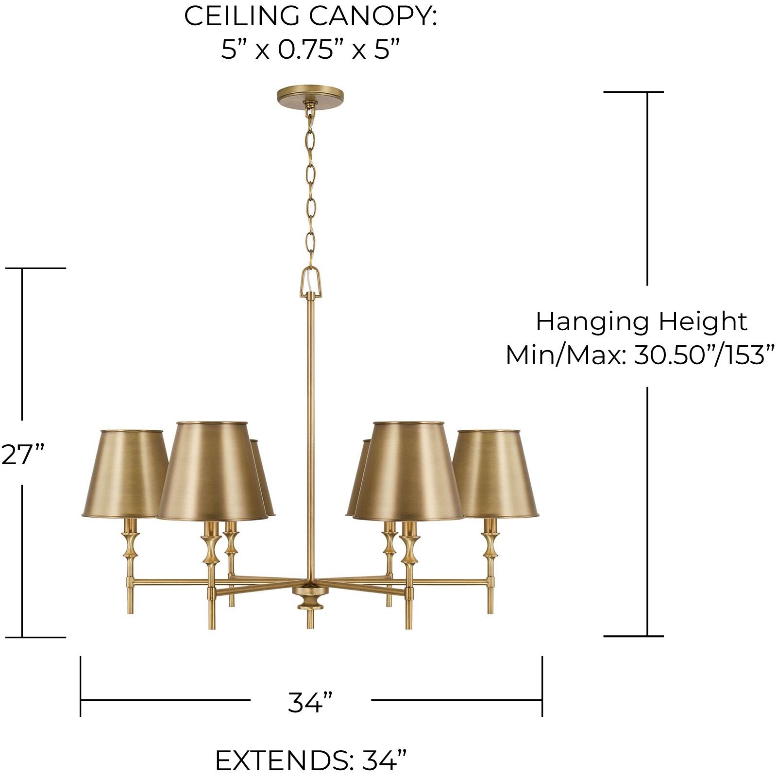 Whitney 6 Light 34 inch Aged Brass Chandelier Ceiling Light