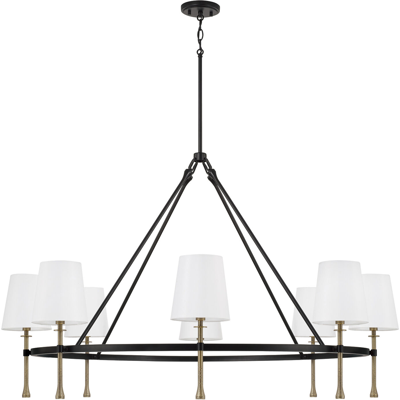 Hollis 8 Light 48 inch Matte Black with Hammered Gold Chandelier Ceiling Light