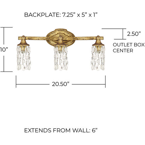 Blakely 3 Light 21 inch Antique Gold Vanity Light Wall Light