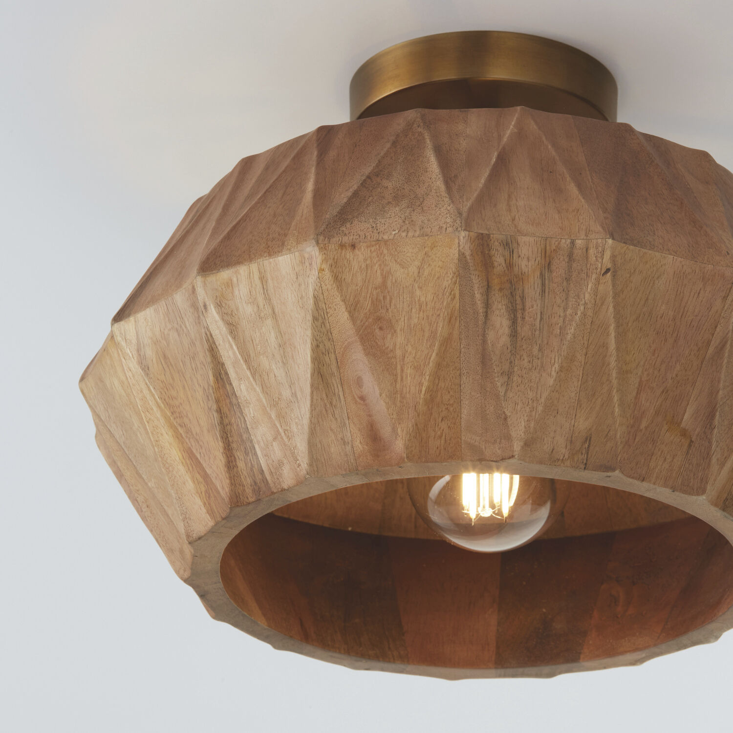 Nadeau 1 Light 15 inch Light Wood and Patinaed Brass Semi-Flush Ceiling Light, Convertible Dual Mount