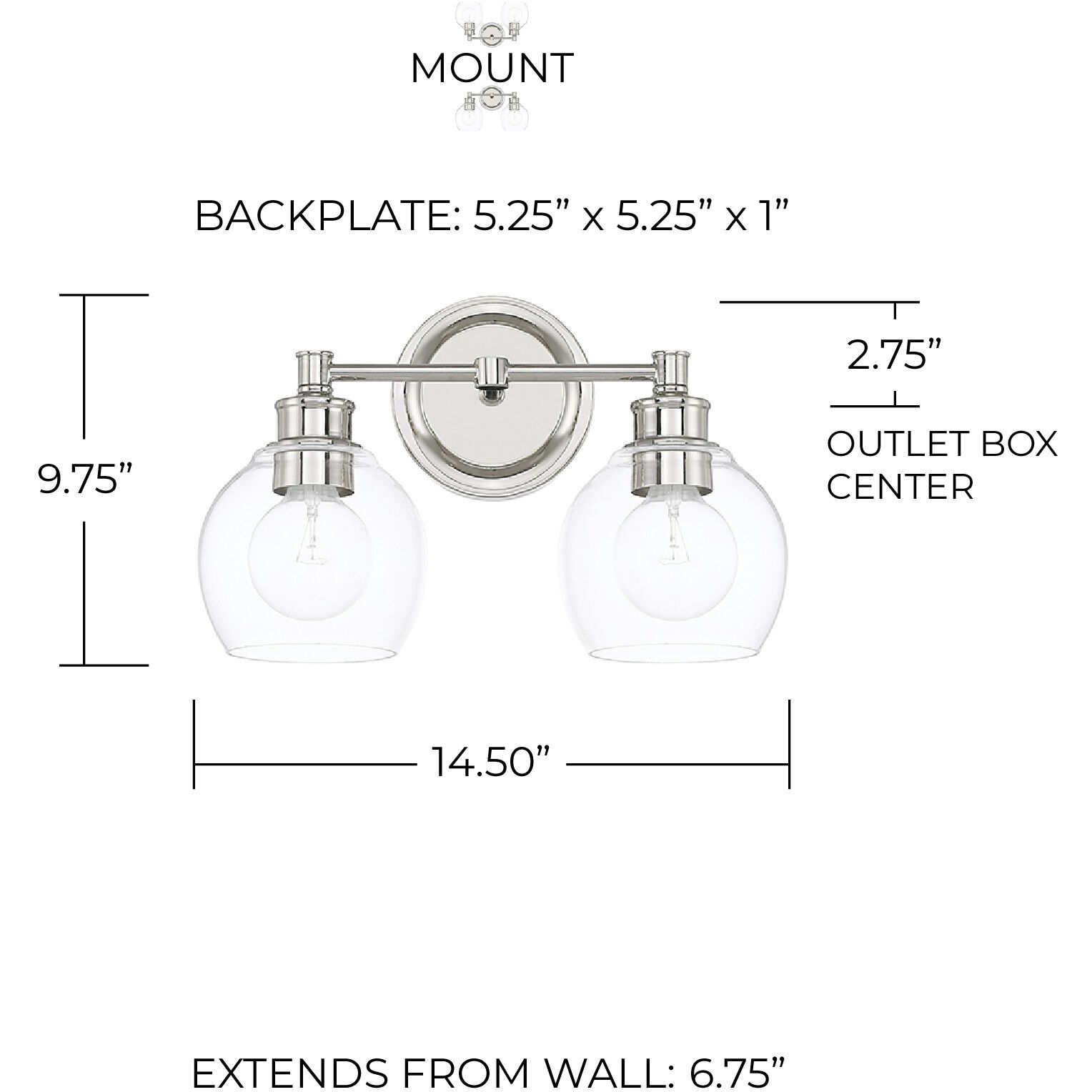 Mid Century 2 Light 15 inch Polished Nickel Vanity Light Wall Light