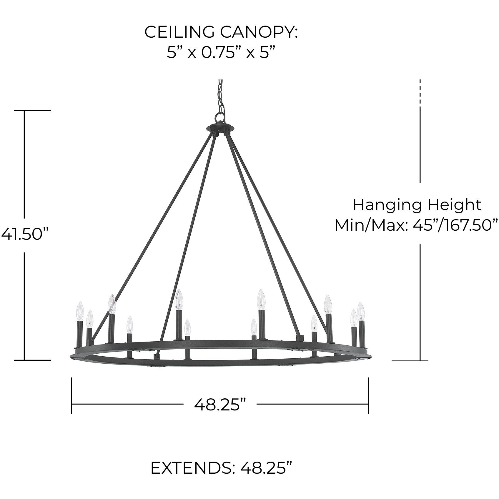 Pearson 12 Light 48 inch Black Iron Chandelier Ceiling Light 