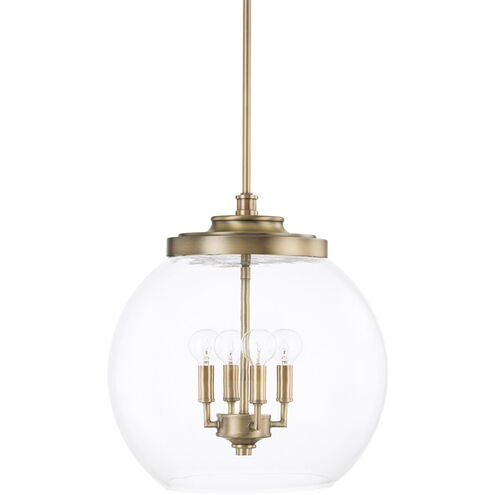 Mid Century 4 Light 16 inch Aged Brass Pendant Ceiling Light