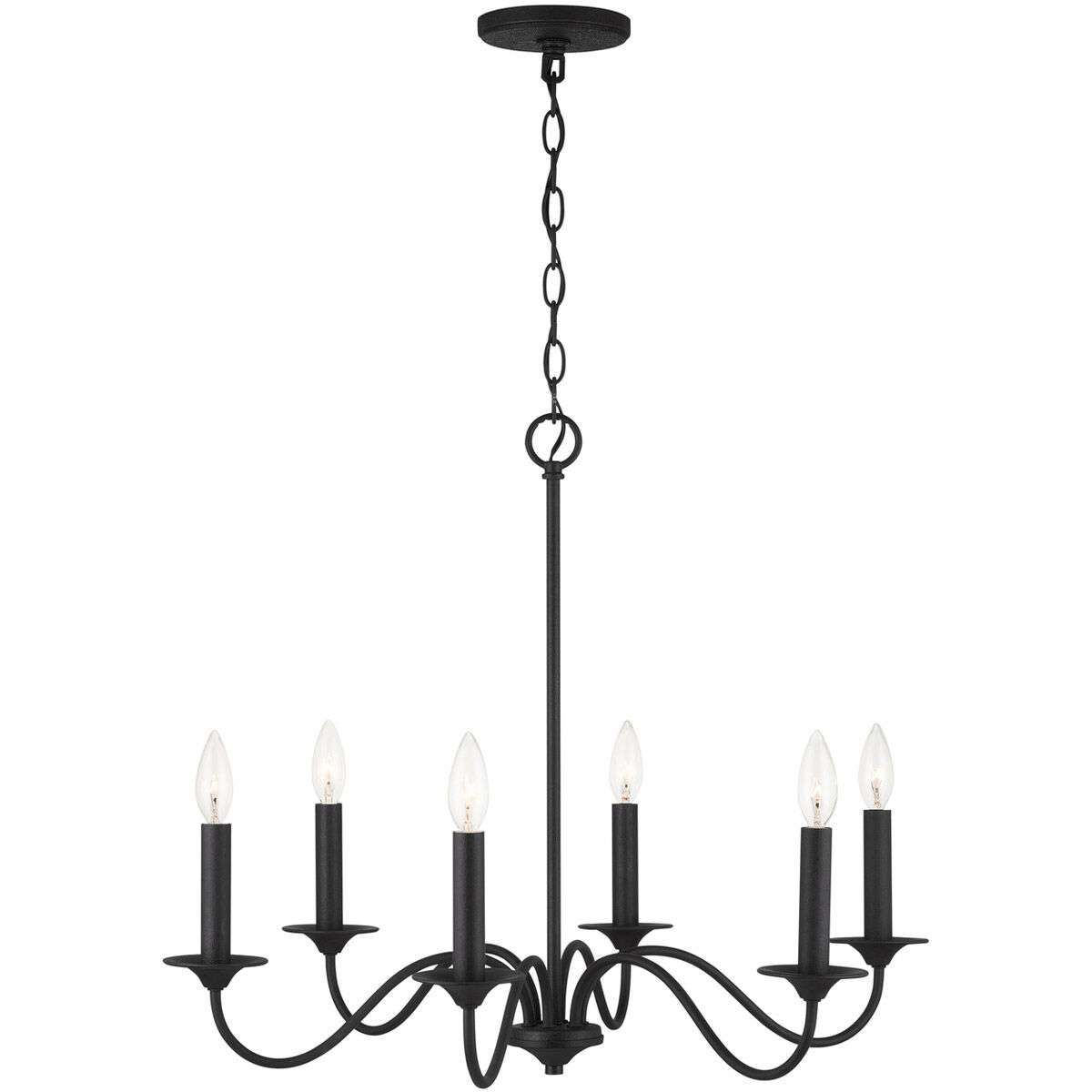 Vincent 6 Light 26 inch Black Iron Chandelier Ceiling Light