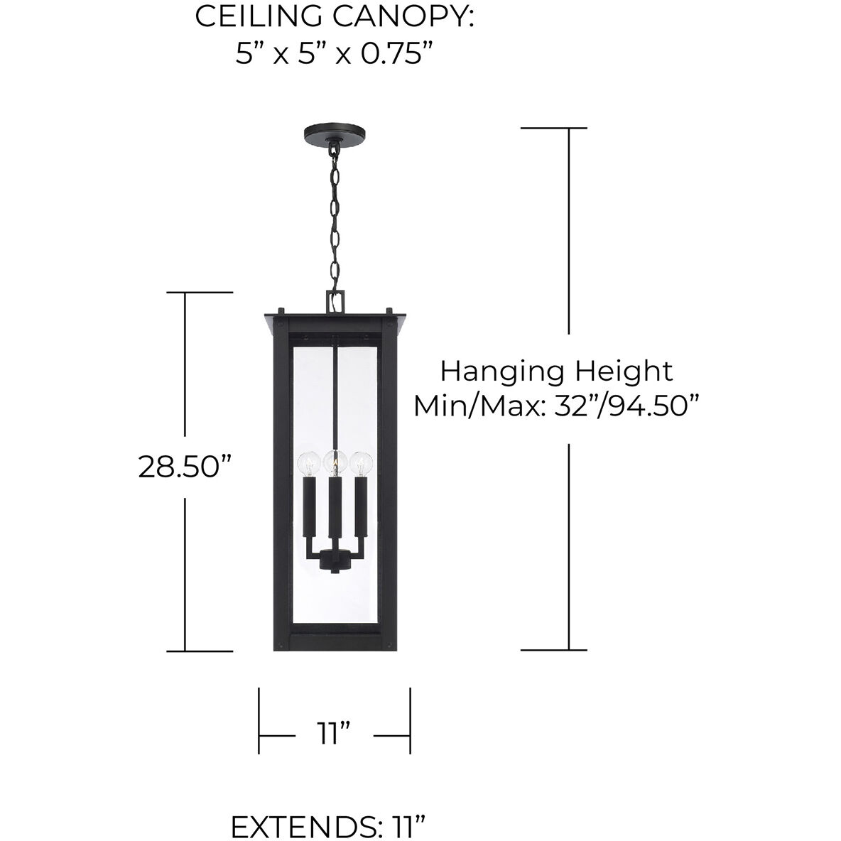 Hunt 4 Light 11 inch Black Outdoor Hanging Lantern