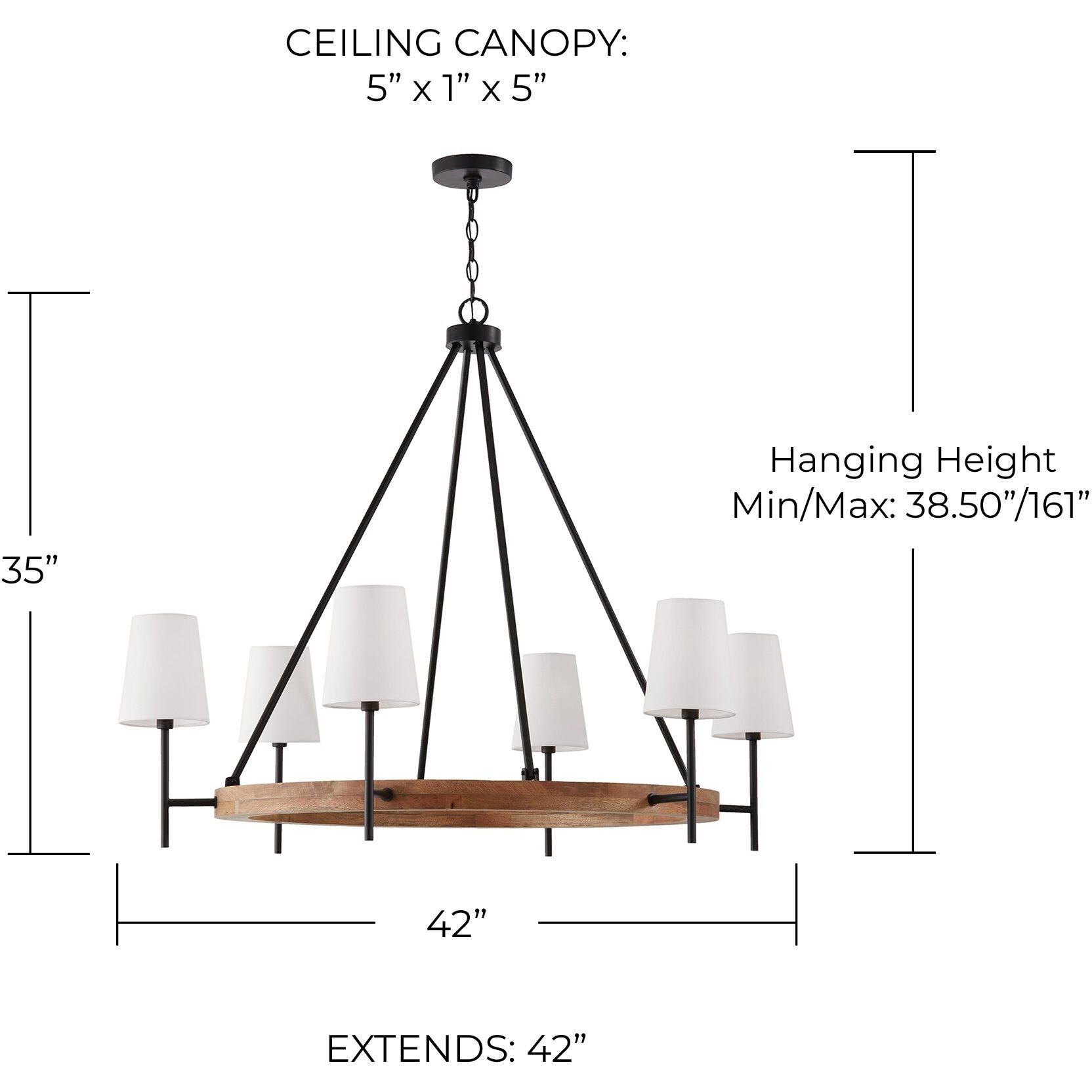 Jonah 6 Light 42 inch Light Wood and Matte Black Chandelier Ceiling Light
