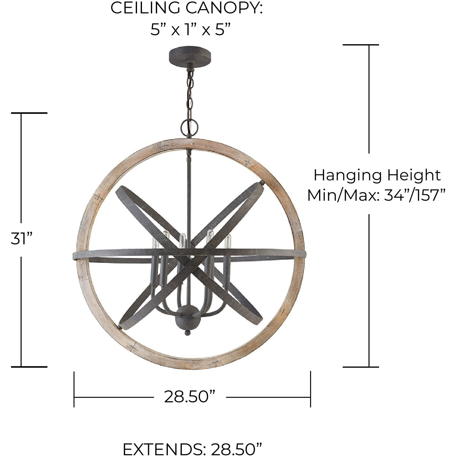 Bluffton 6 Light 28.5 inch Iron and Wood Pendant Ceiling Light 