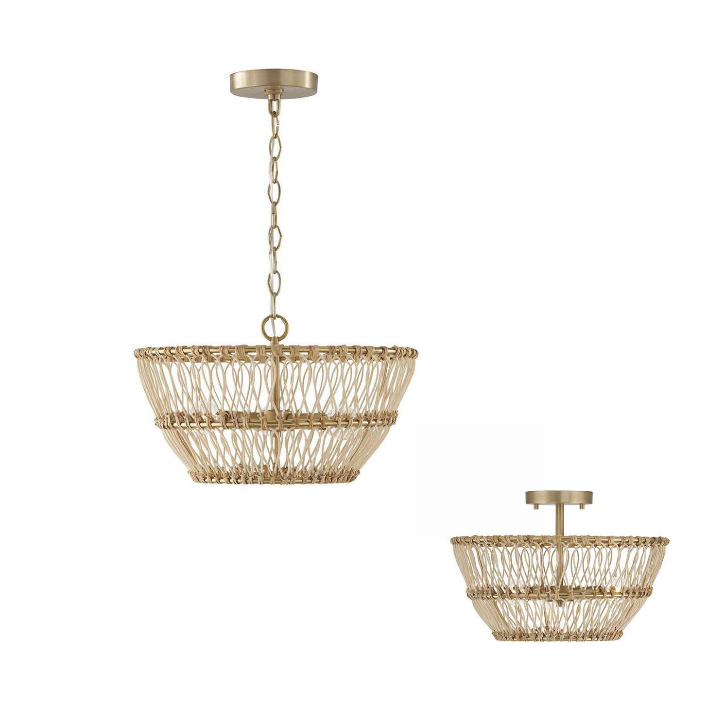 Wren 3 Light 16 inch Matte Brass Semi-Flush Mount Ceiling Light, Convertible Dual Mount