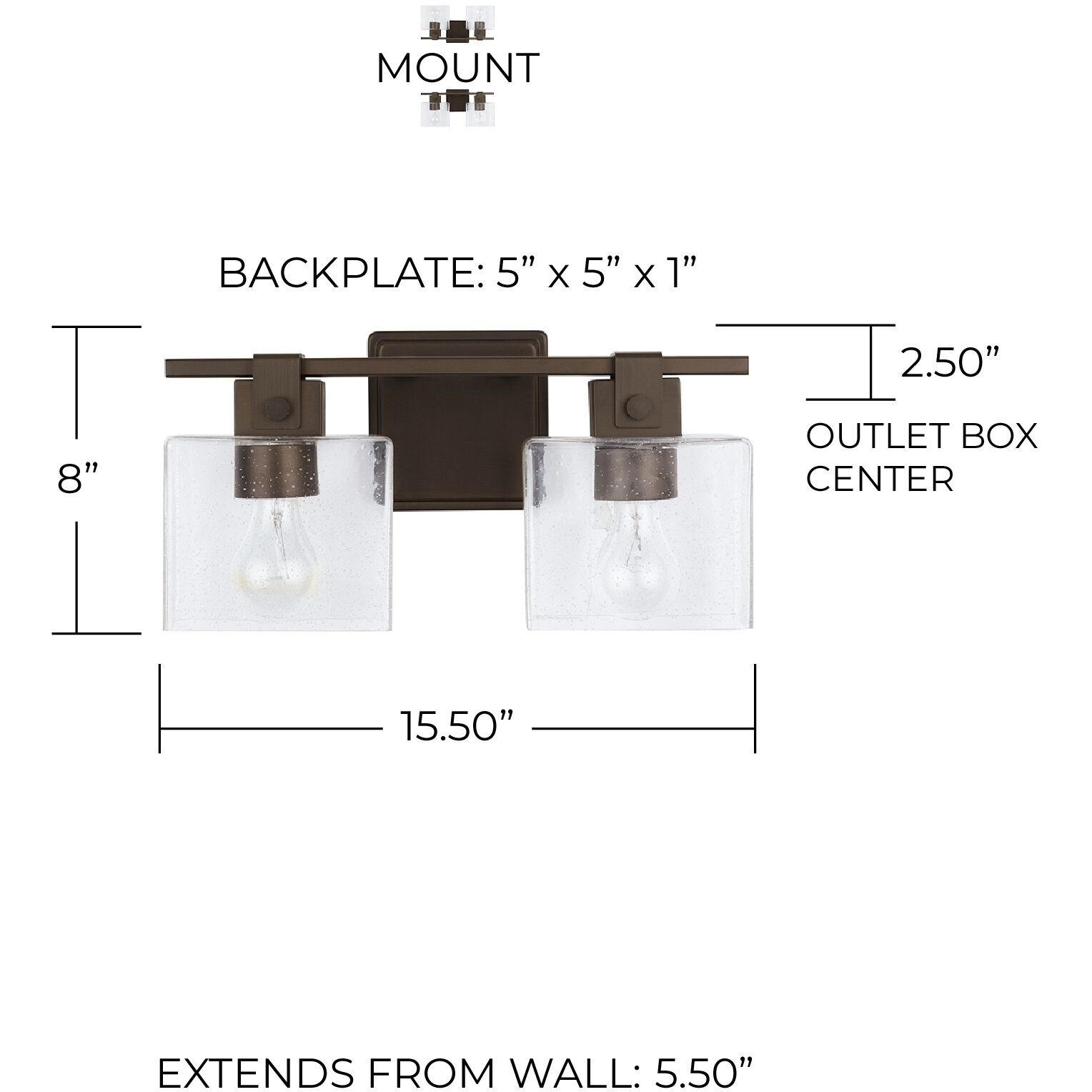 Graham 2 Light 15.5 inch Oil Rubbed Bronze Vanity Light Wall Light