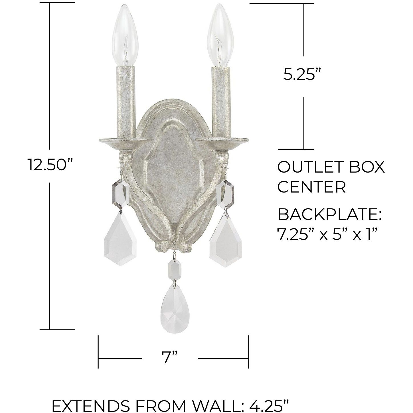 Blakely 2 Light 7 inch Antique Silver Sconce Wall Light in Clear