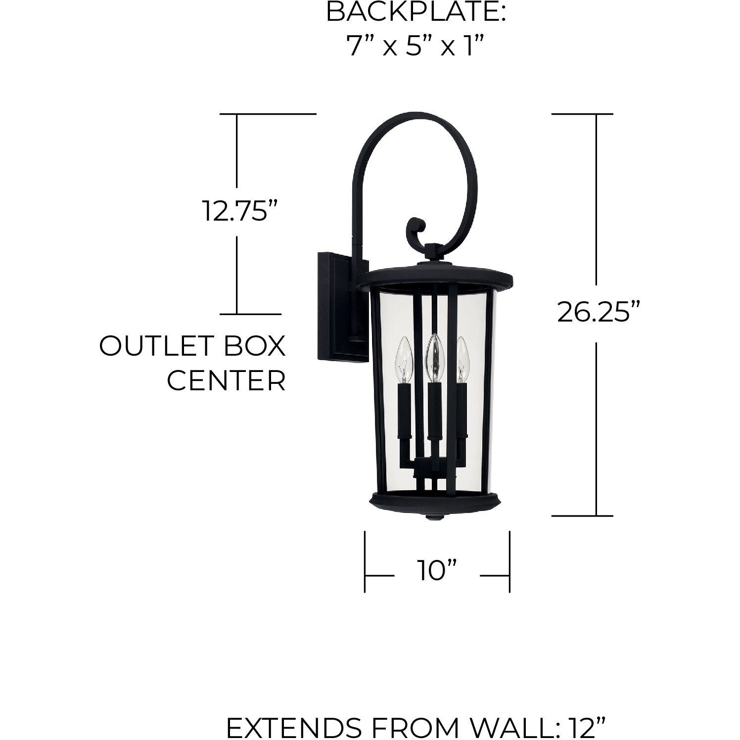 Howell 3 Light 26 inch Black Outdoor Wall Lantern