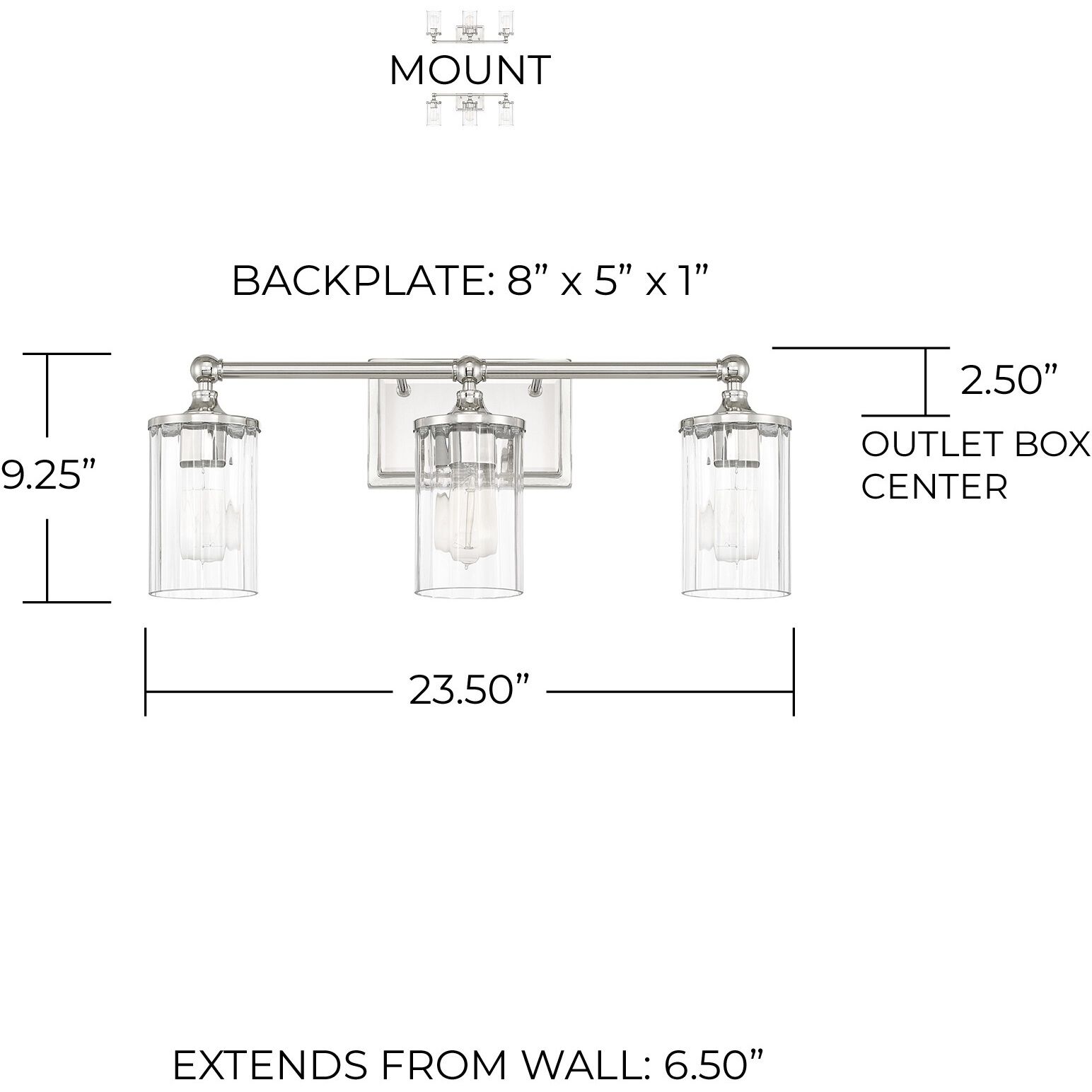 Camden 3 Light 24 inch Polished Nickel Vanity Light Wall Light
