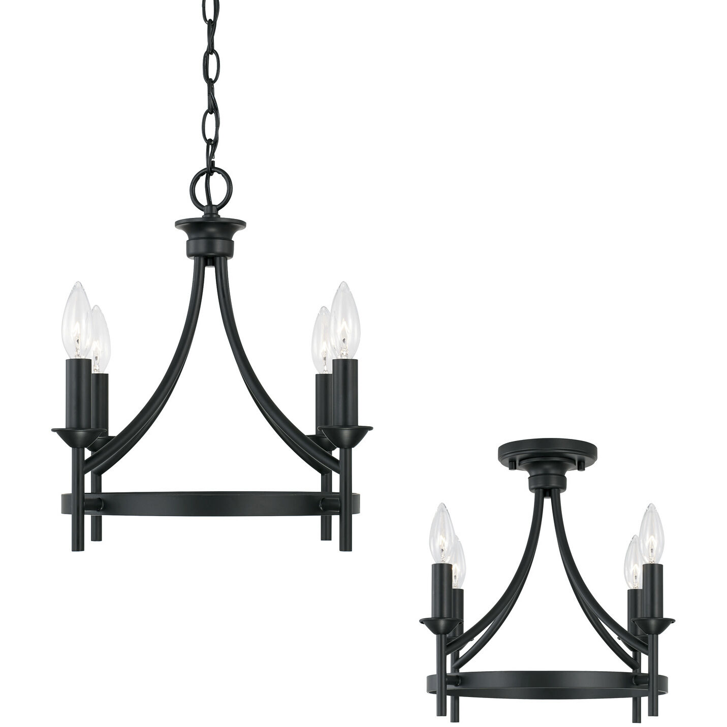 Peyton 4 Light 16 inch Matte Black Semi-Flush Mount Ceiling Light, Convertible Dual Mount