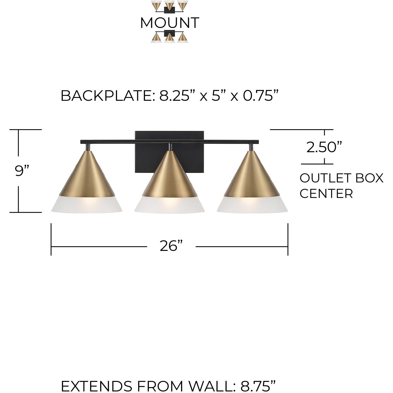 Avant 3 Light 26 inch Aged Brass and Black Vanity Light Wall Light