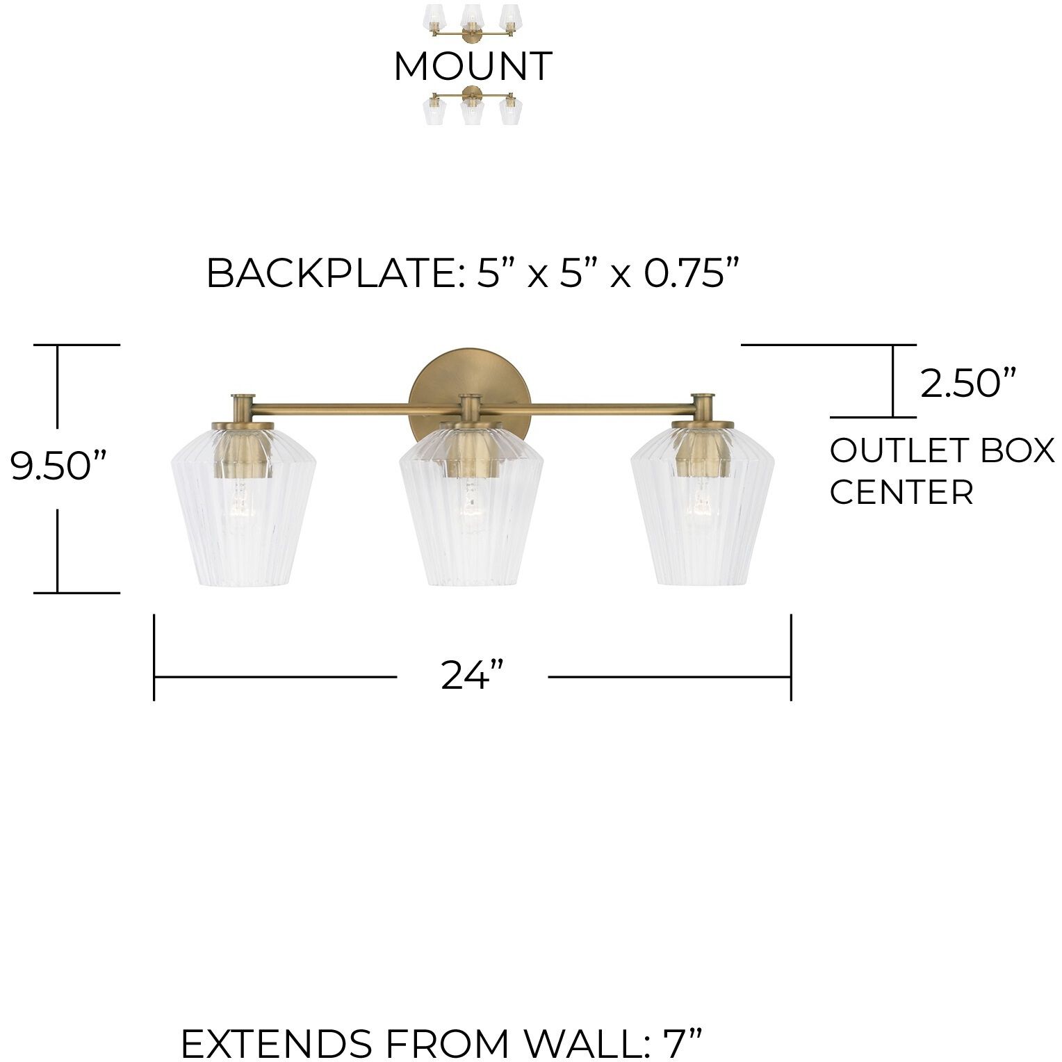 Beau 3 Light 24 inch Aged Brass Vanity Light Wall Light