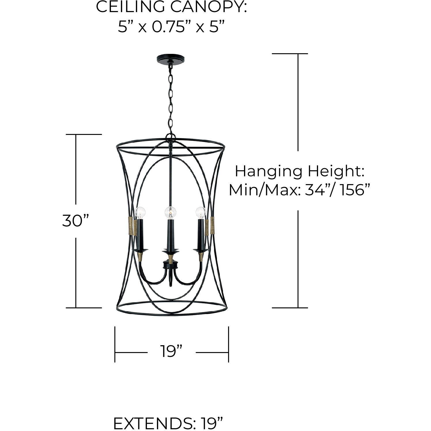 Amara 4 Light 19 inch Matte Black with Brass Foyer Ceiling Light