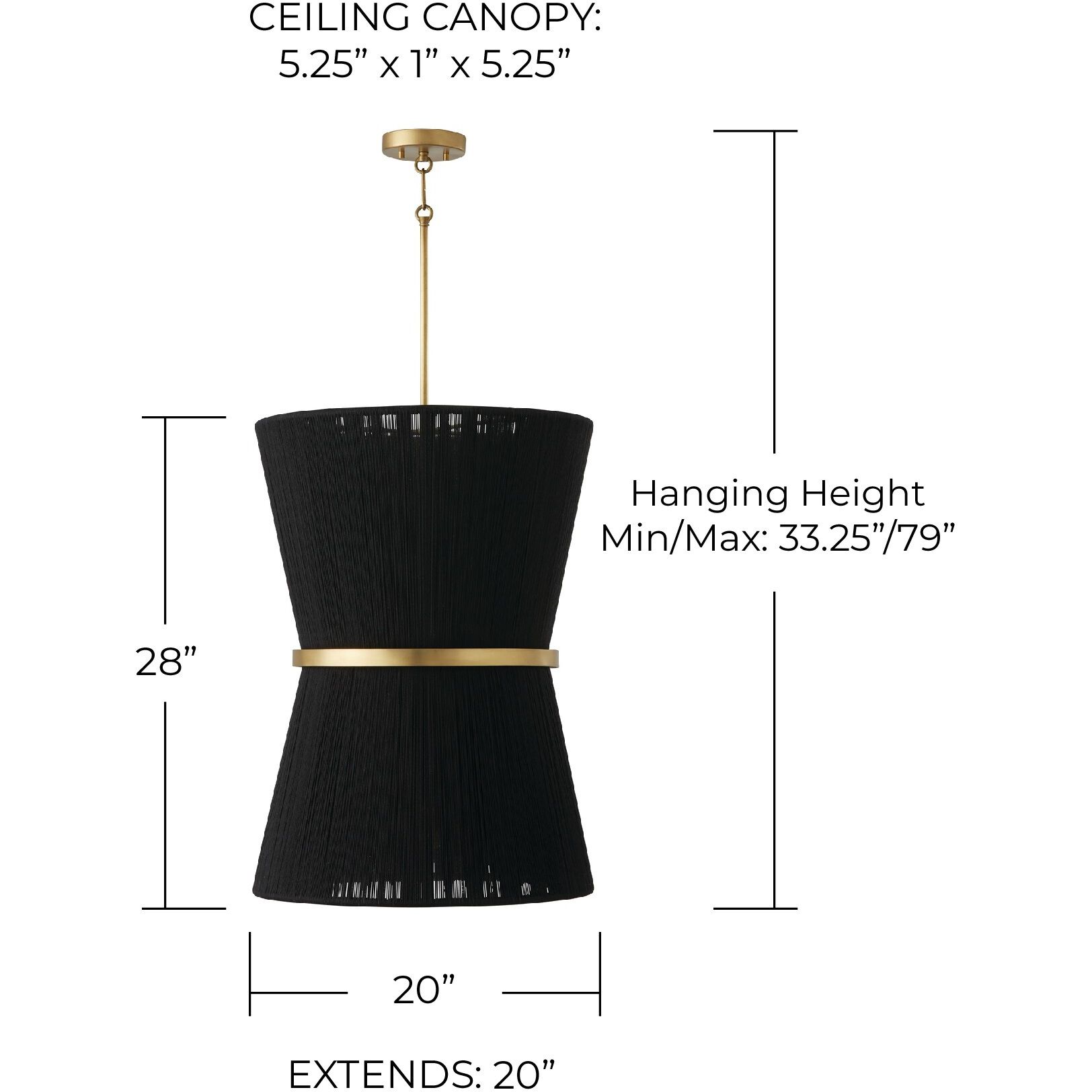 Cecilia 6 Light 20 inch Black Rope and Patinaed Brass Foyer Light Ceiling Light