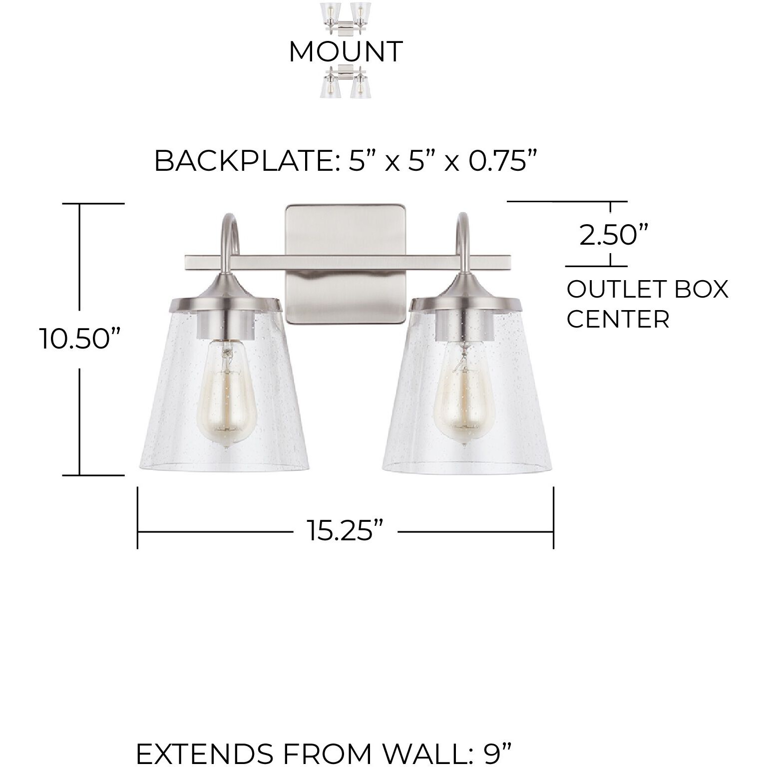 Jayne 2 Light 15.25 inch Brushed Nickel Vanity Light Wall Light