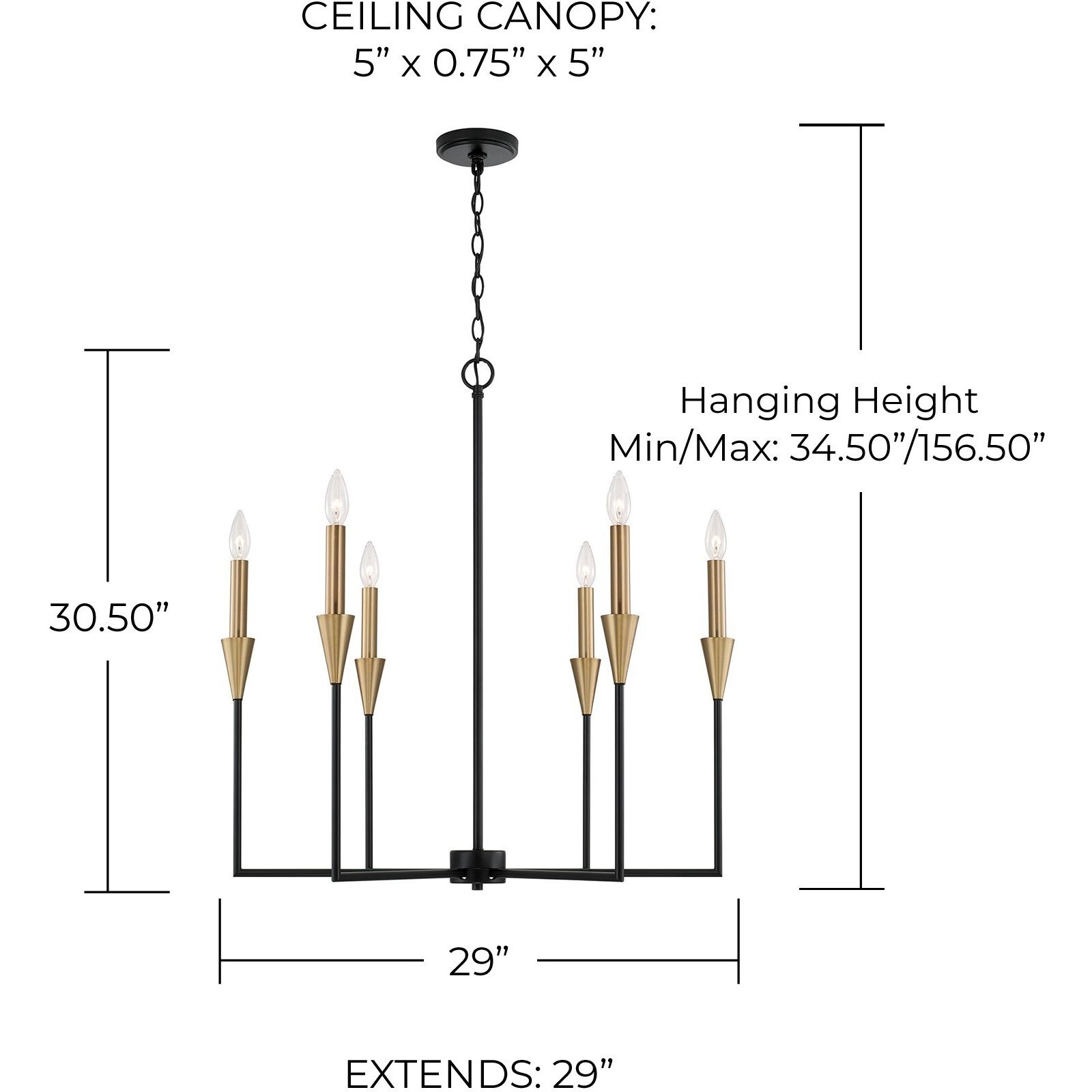 Avant 6 Light 29 inch Aged Brass and Black Chandelier Ceiling Light