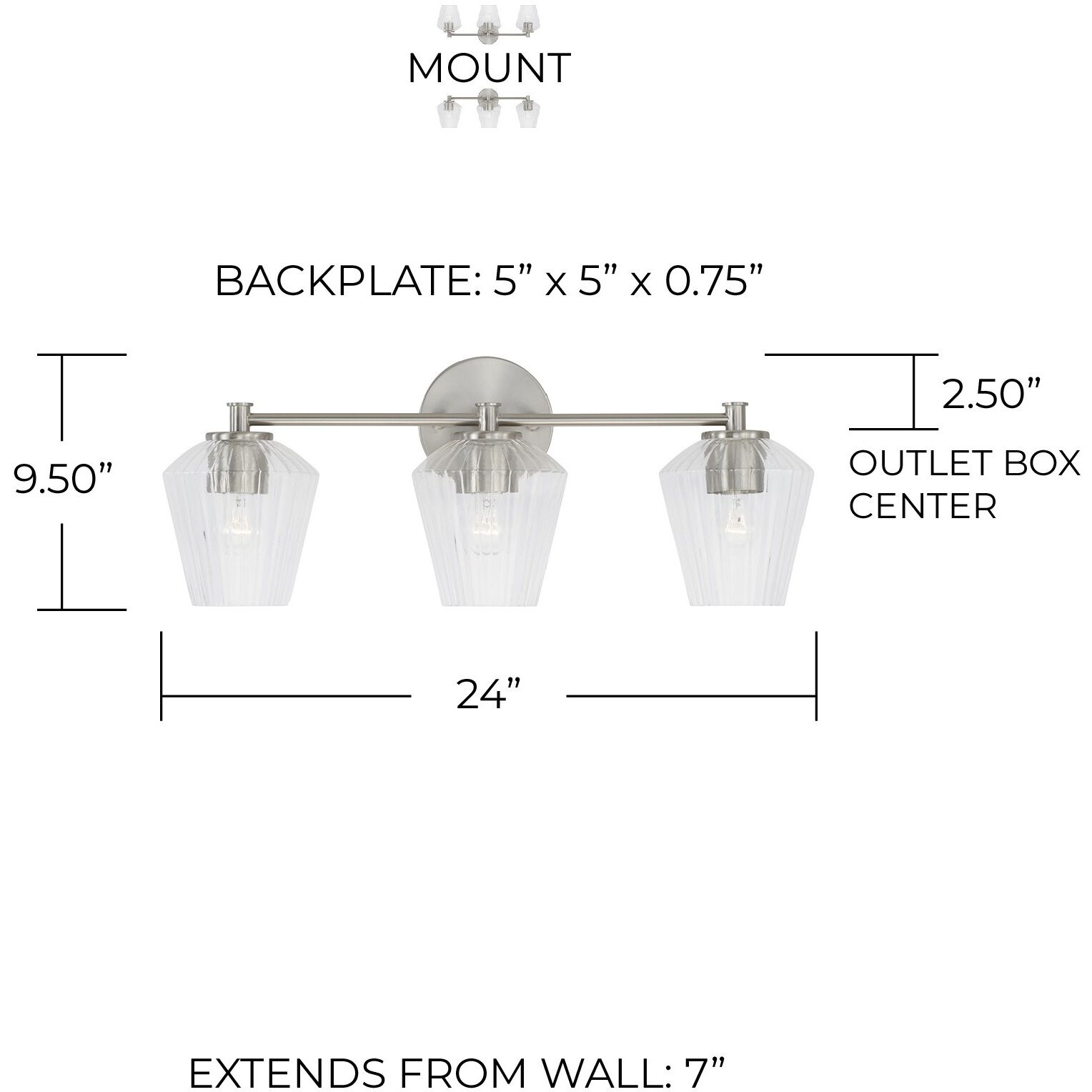 Beau 3 Light 24 inch Brushed Nickel Vanity Light Wall Light