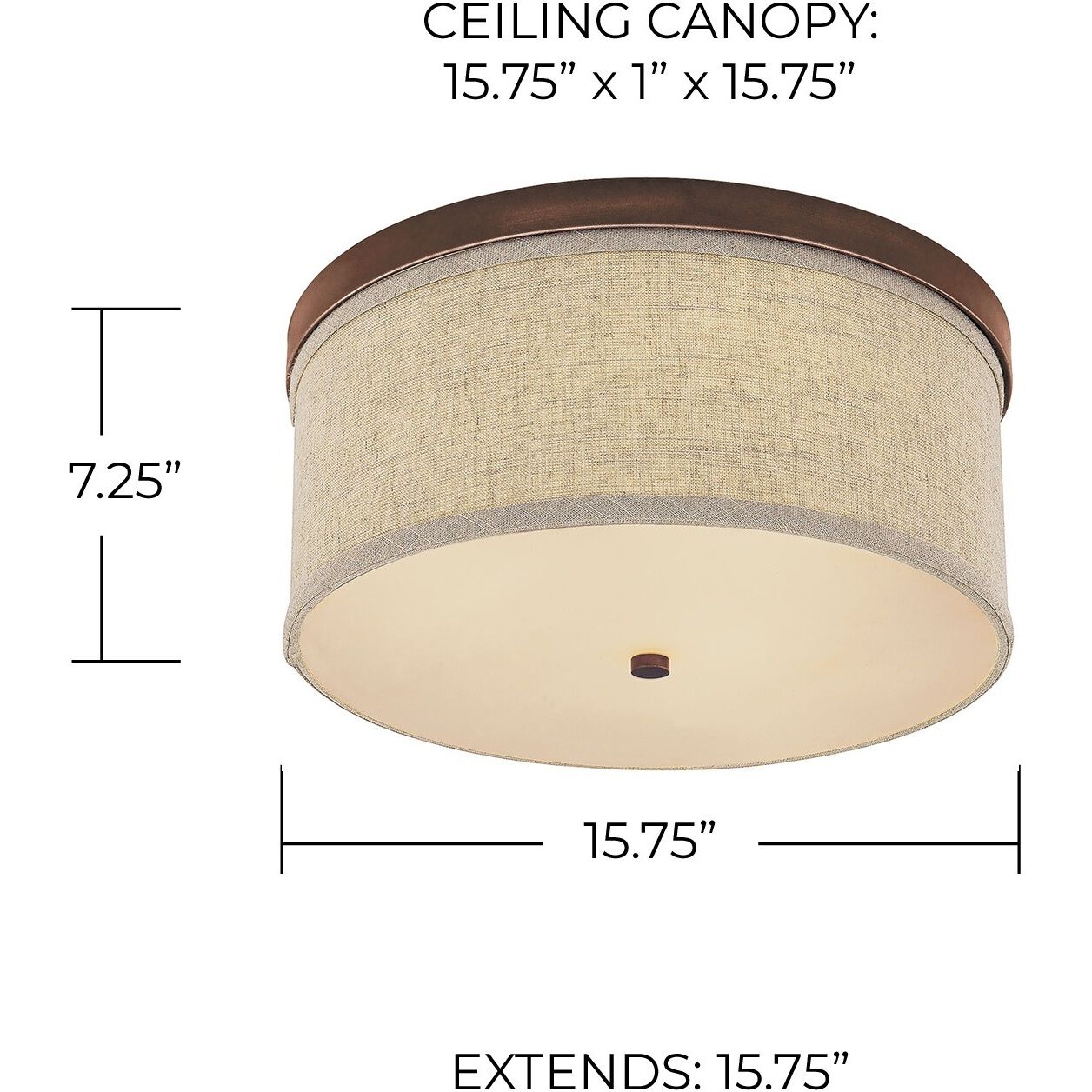 Midtown 3 Light 16 inch Burnished Bronze Flush Mount Ceiling Light in Light Tan Fabric Shade