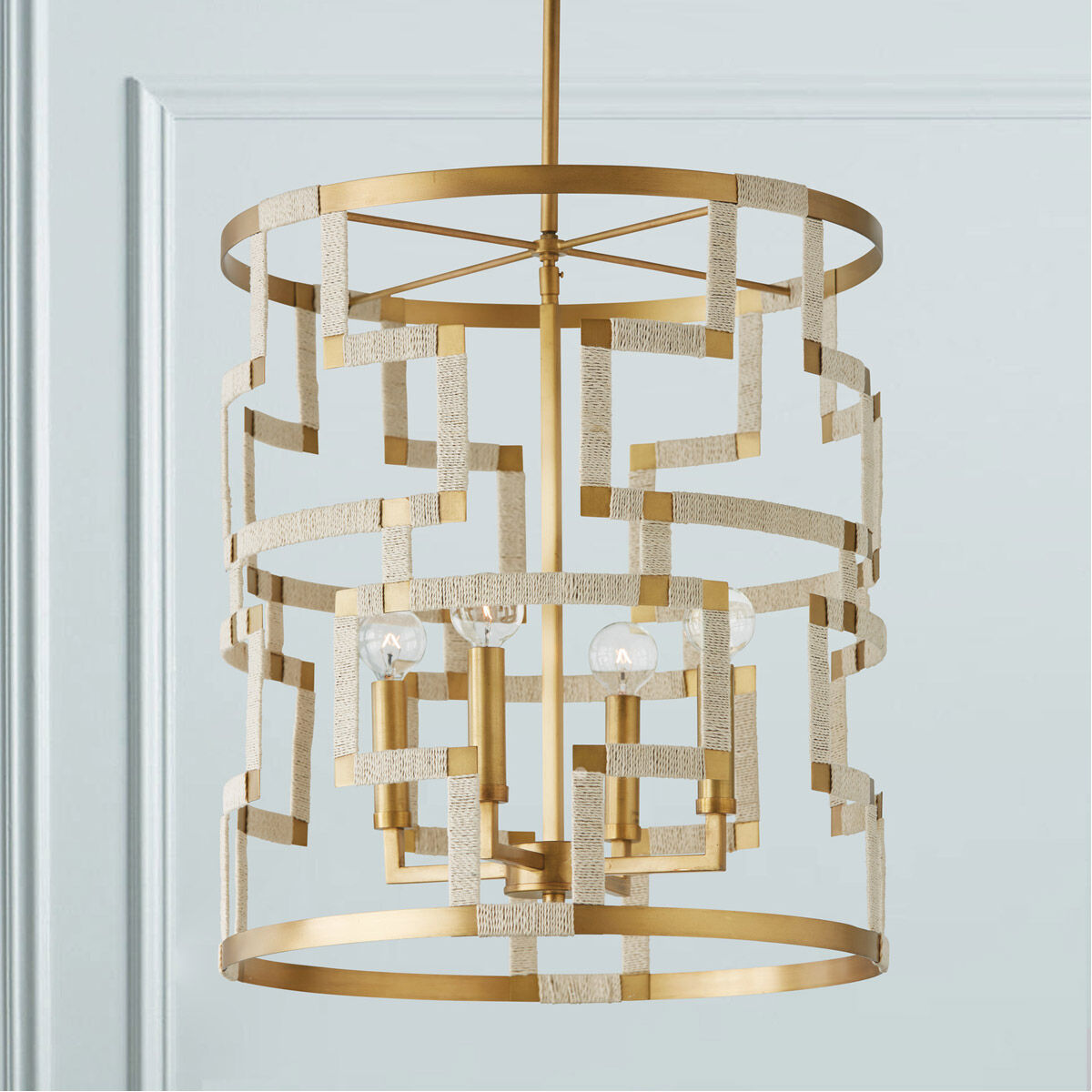 Hala 4 Light 18 inch Bleached Natural Jute and Patinaed Brass Foyer Light Ceiling Light