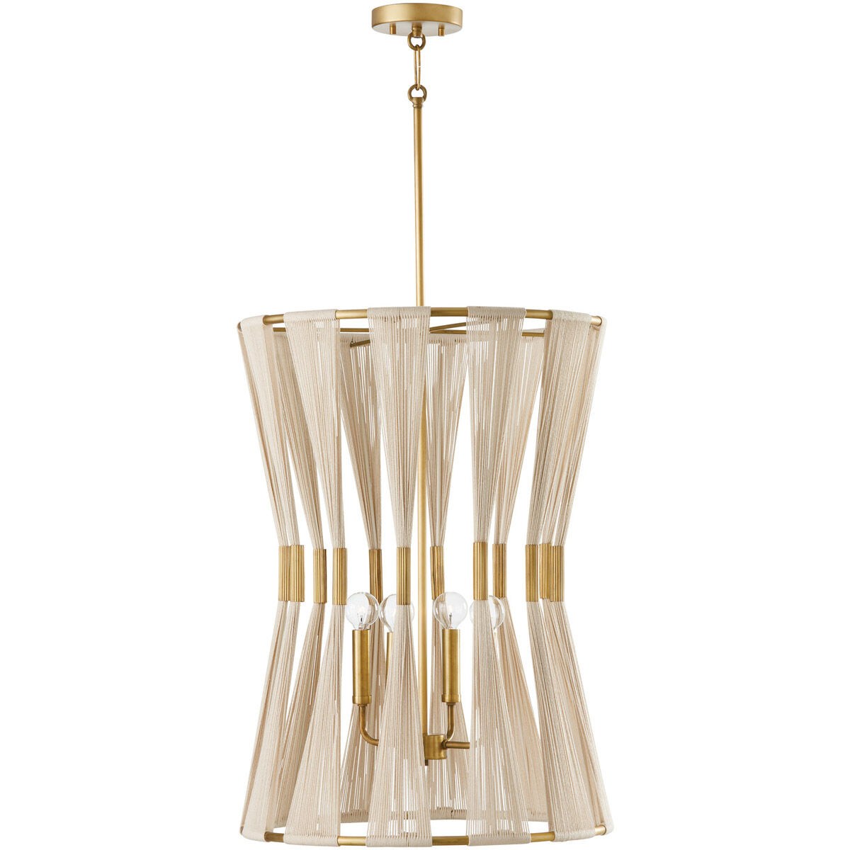 Bianca 4 Light 20 inch Bleached Natural Rope and Patinaed Brass Foyer Light Ceiling Light