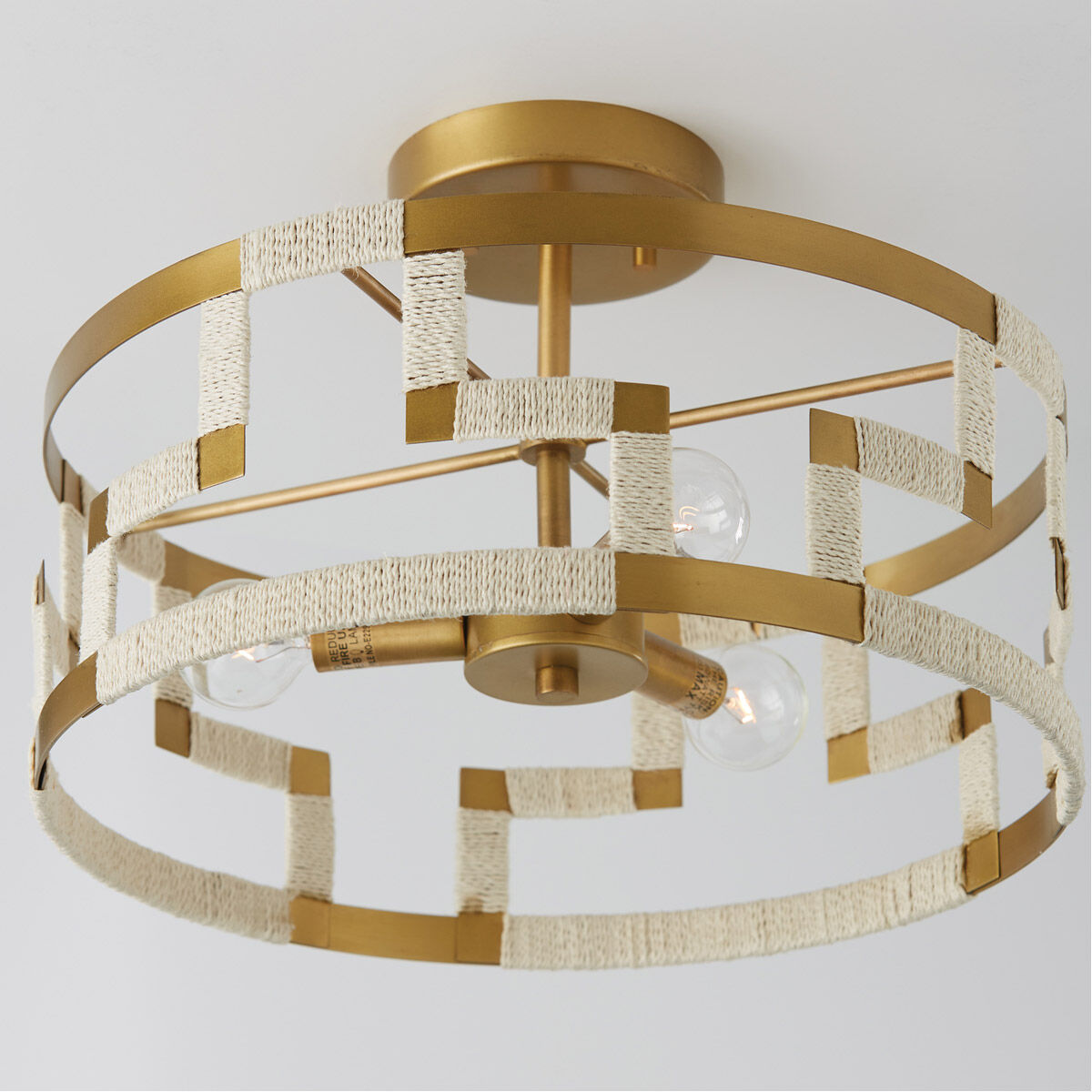 Hala 3 Light 15.25 inch Bleached Natural Jute and Patinaed Brass Semi-Flush Mount Ceiling Light, Convertible Dual Mount