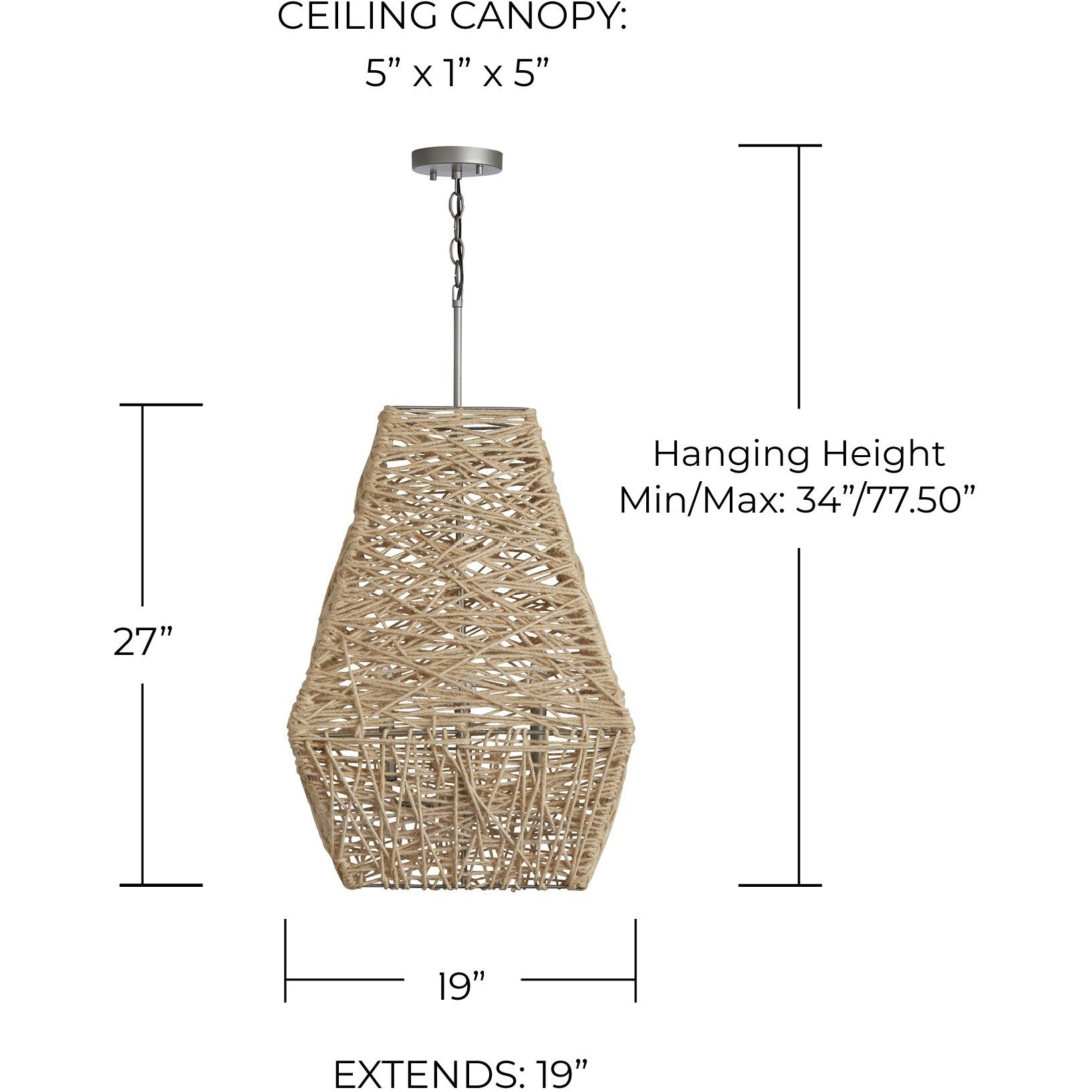 Finley 4 Light 19 inch Natural Jute and Grey Pendant Ceiling Light
