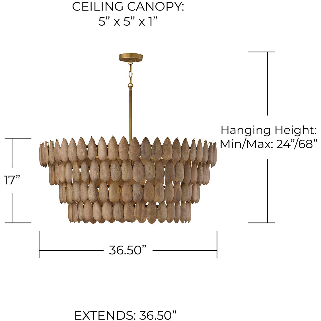 Ravi 6 Light 36.5 inch Light Wood and Patinaed Brass Pendant Ceiling Light