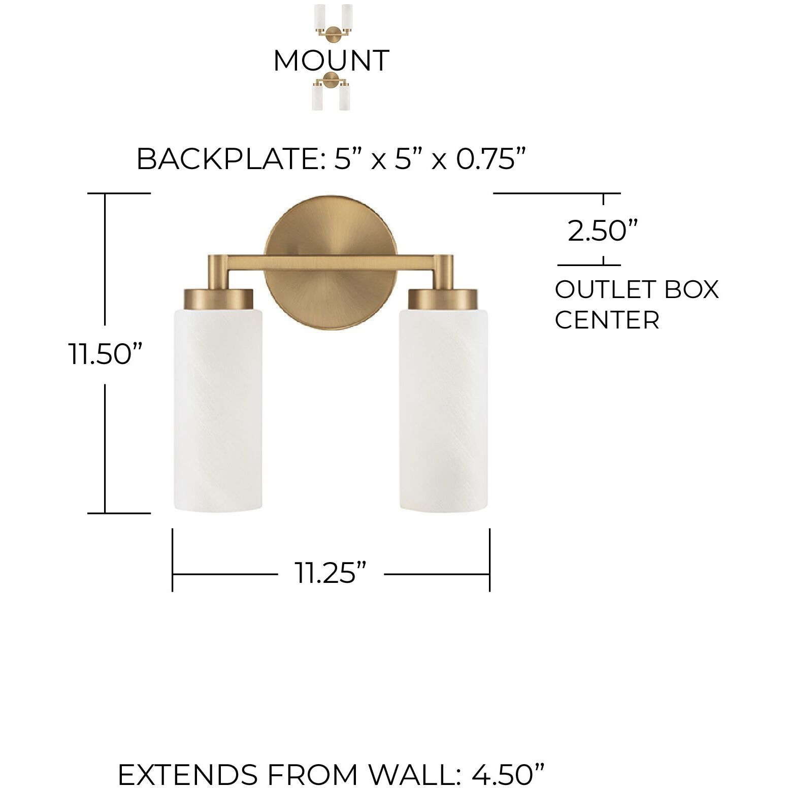 Alyssa 2 Light 11.25 inch Aged Brass Vanity Light Wall Light