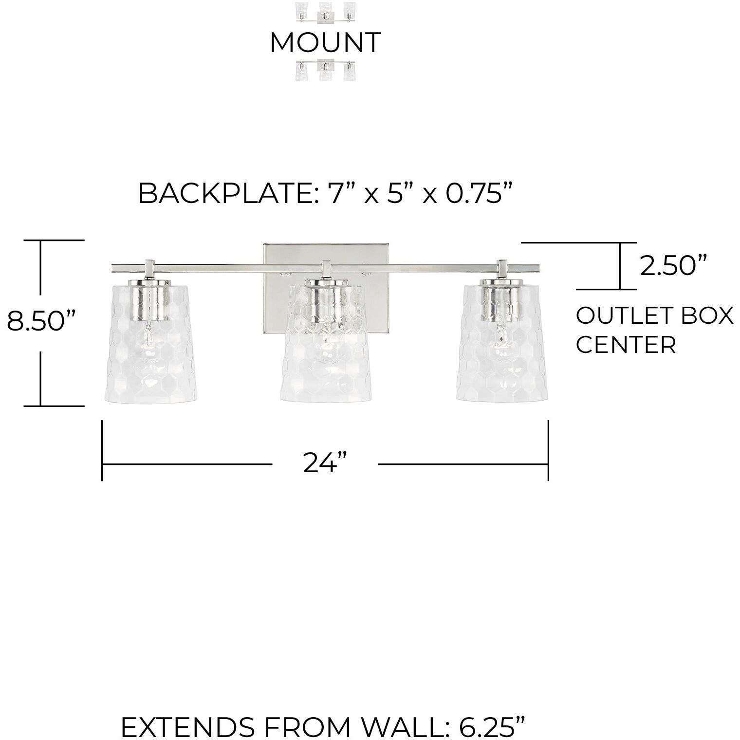 Burke 3 Light 24 inch Polished Nickel Vanity Light Wall Light