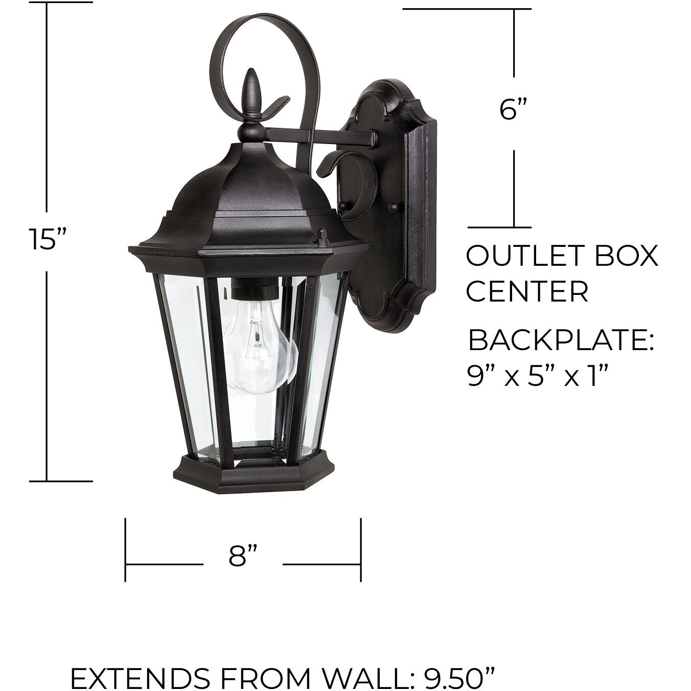 Carriage House 1 Light 15 inch Black Outdoor Wall Lantern