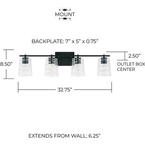 Burke 4 Light 33 inch Matte Black Vanity Light Wall Light