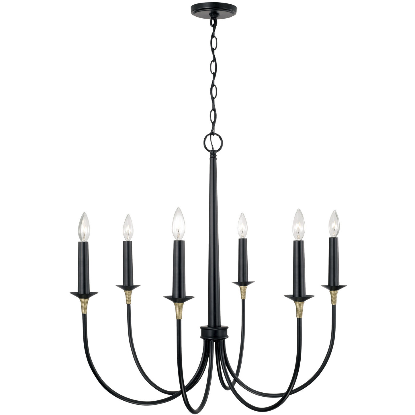 Amara 6 Light 31 inch Matte Black with Brass Chandelier Ceiling Light