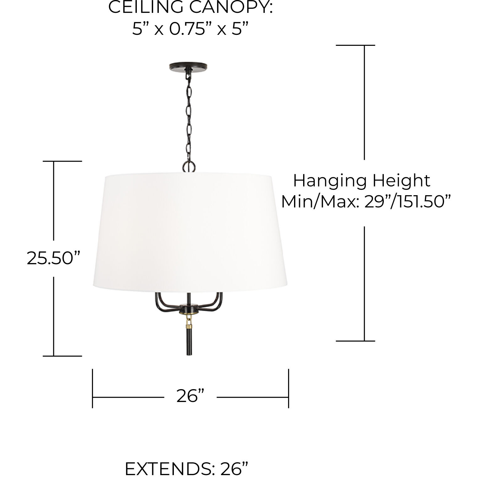 Beckham 4 Light 26 inch Glossy Black and Aged Brass Pendant Ceiling Light