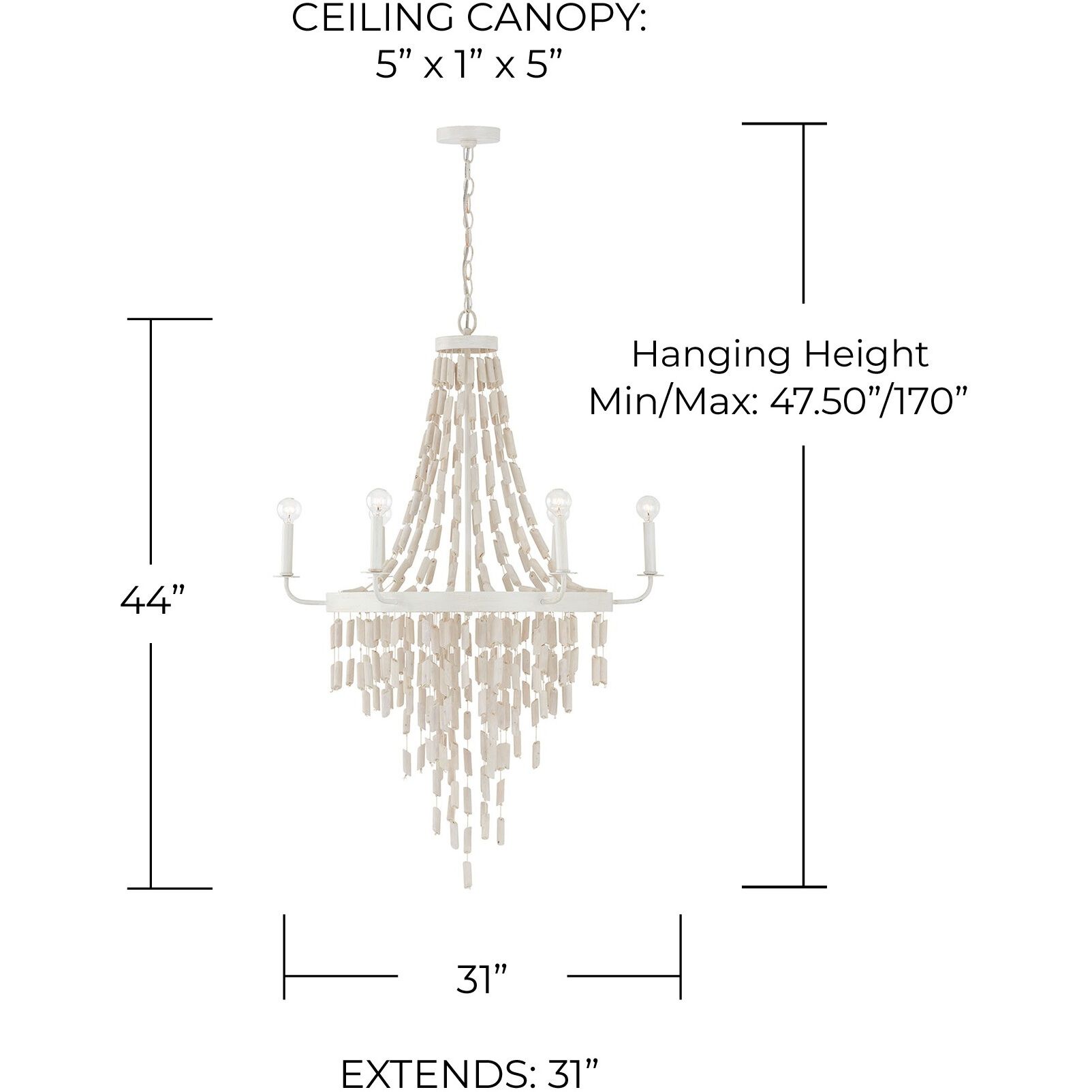 Carissa 6 Light 31 inch Organic White Chandelier Ceiling Light