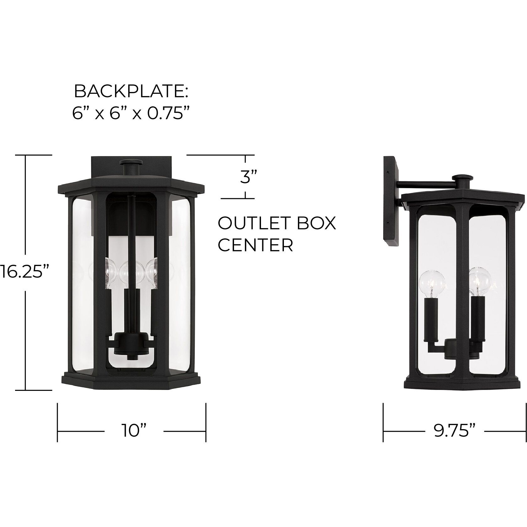 Walton 3 Light 16 inch Black Outdoor Wall Lantern