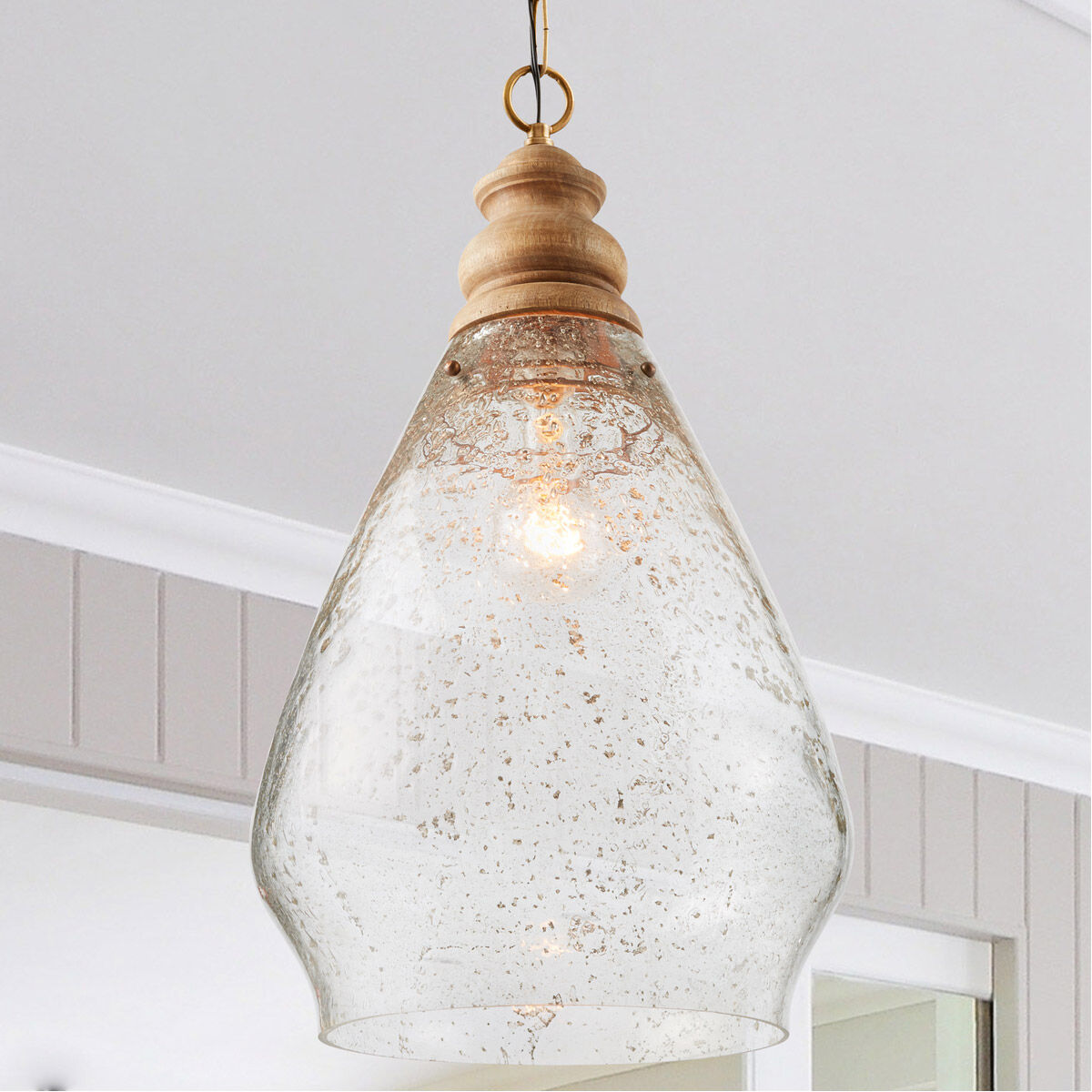 Jaye 1 Light 13.75 inch Light Wood and Patinaed Brass Pendant Ceiling Light