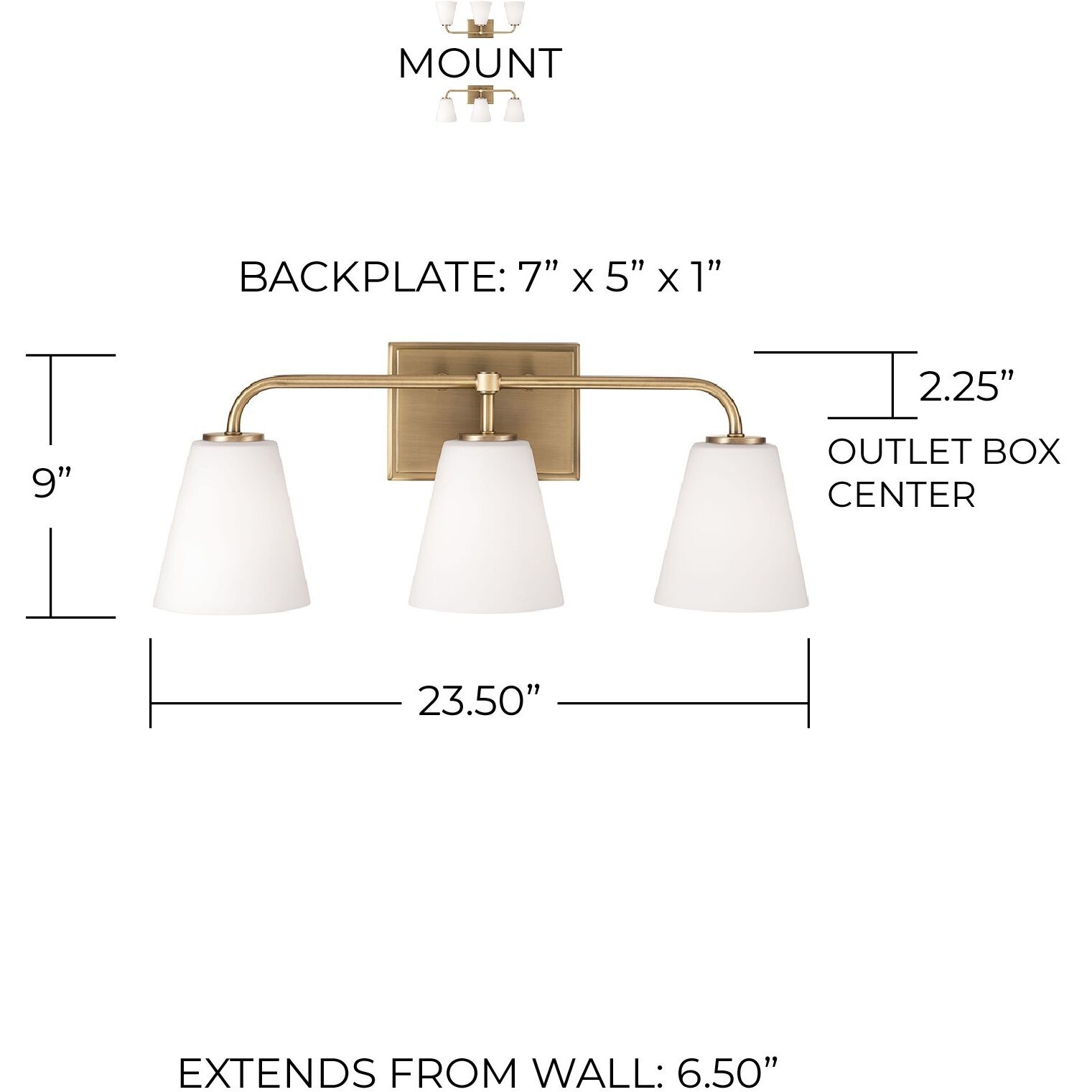 Brody 3 Light 23.5 inch Aged Brass Vanity Light Wall Light