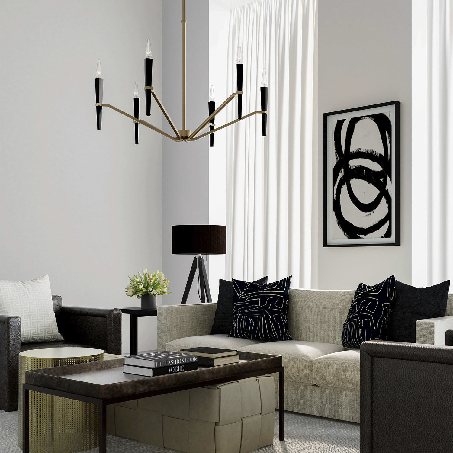 Enzo 6 Light 33 inch Aged Brass and Black Chandelier Ceiling Light