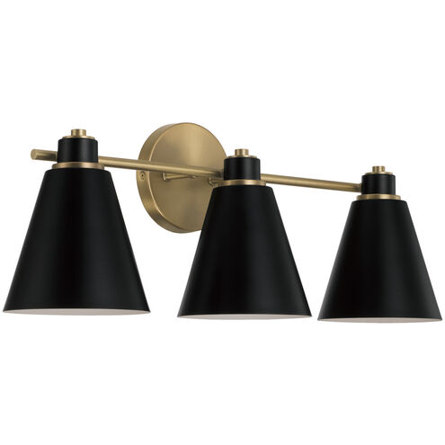 Bradley 3 Light 24 inch Aged Brass and Black Vanity Light Wall Light