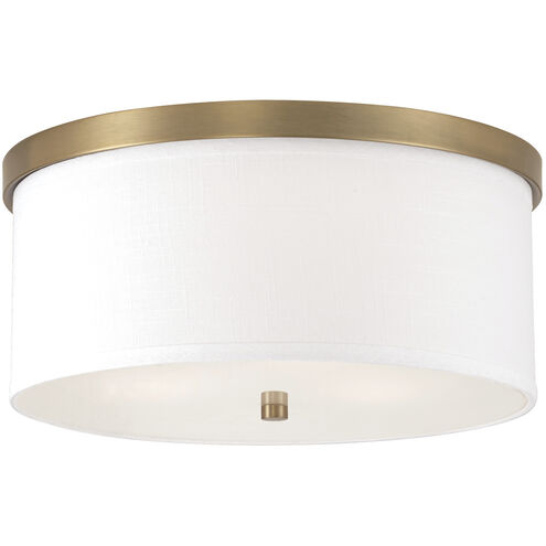 Midtown 3 Light 15.75 inch Aged Brass Flush Mount Ceiling Light in White Fabric Shade