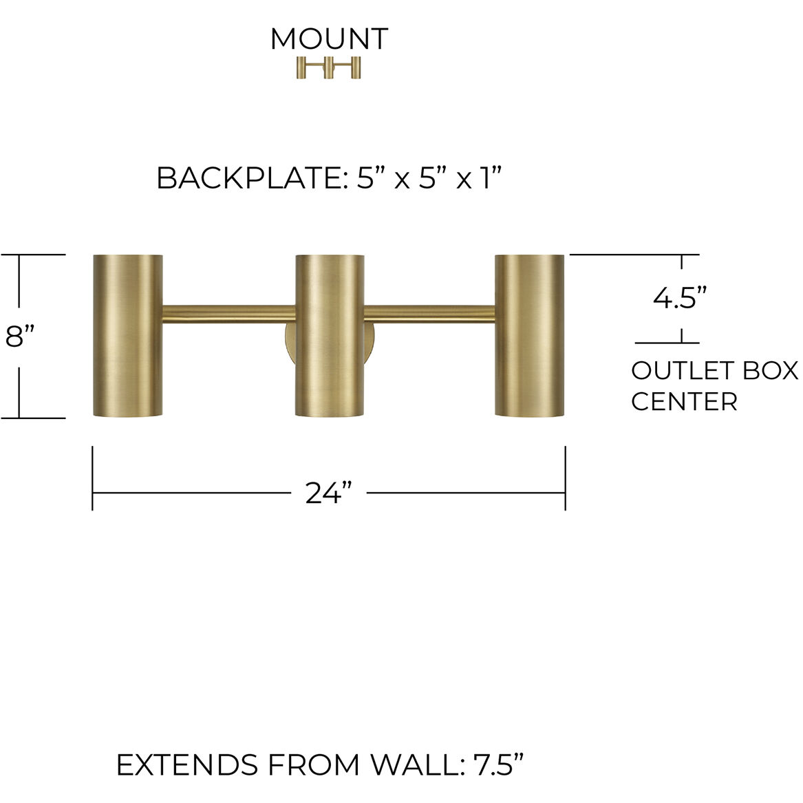 Robbie 3 Light 24 inch Aged Brass Vanity Light Wall Light