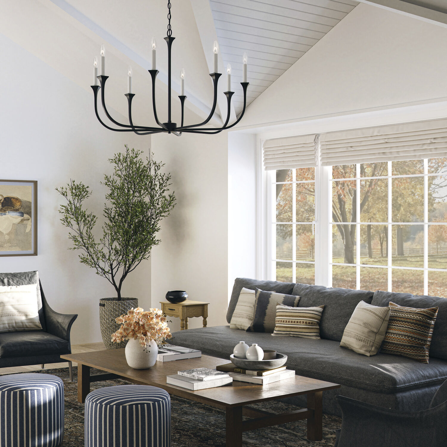 Decklan 8 Light 38 inch Black Iron Chandelier Ceiling Light