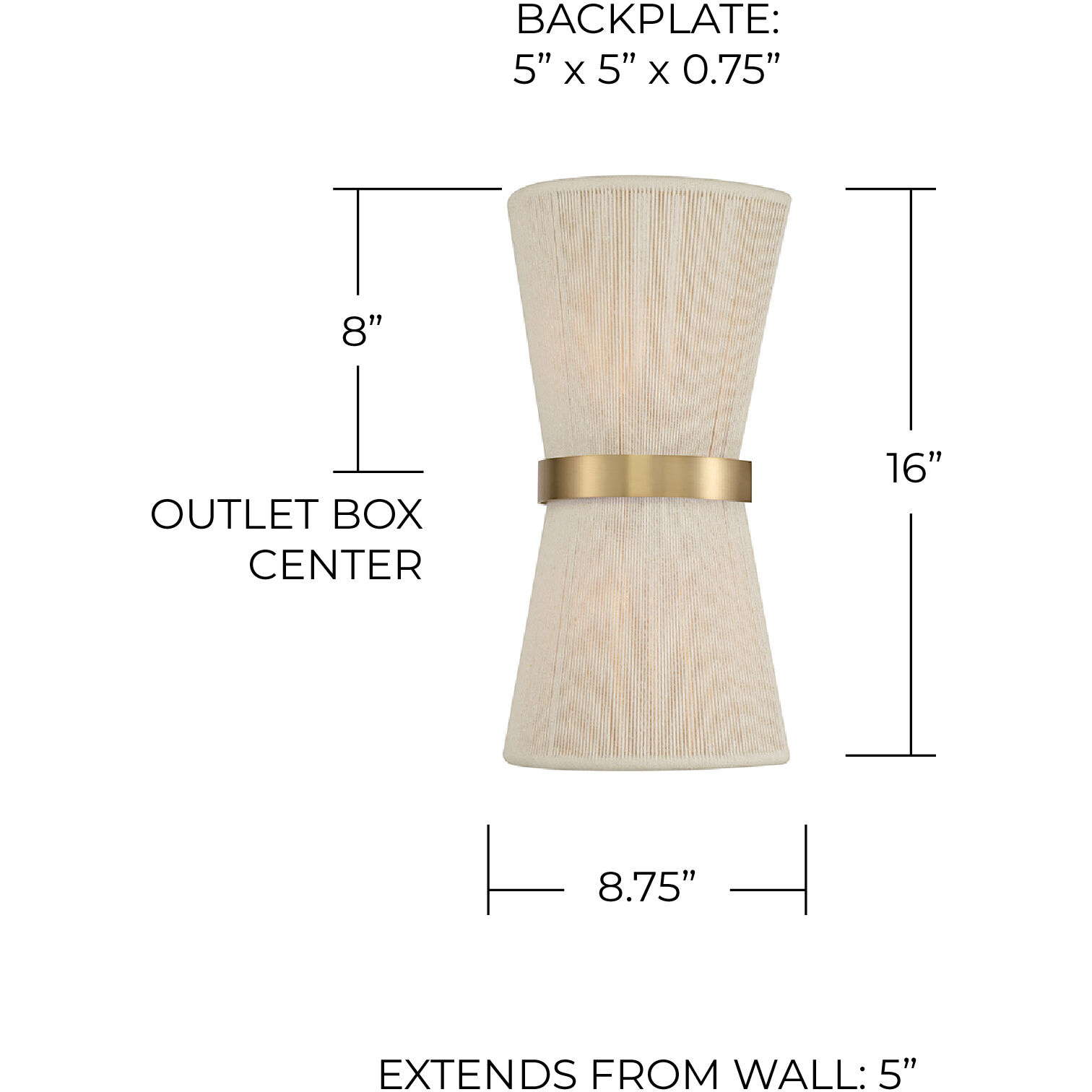 Cecilia 2 Light 8.75 inch Bleached Natural Rope and Patinaed Brass Sconce Wall Light